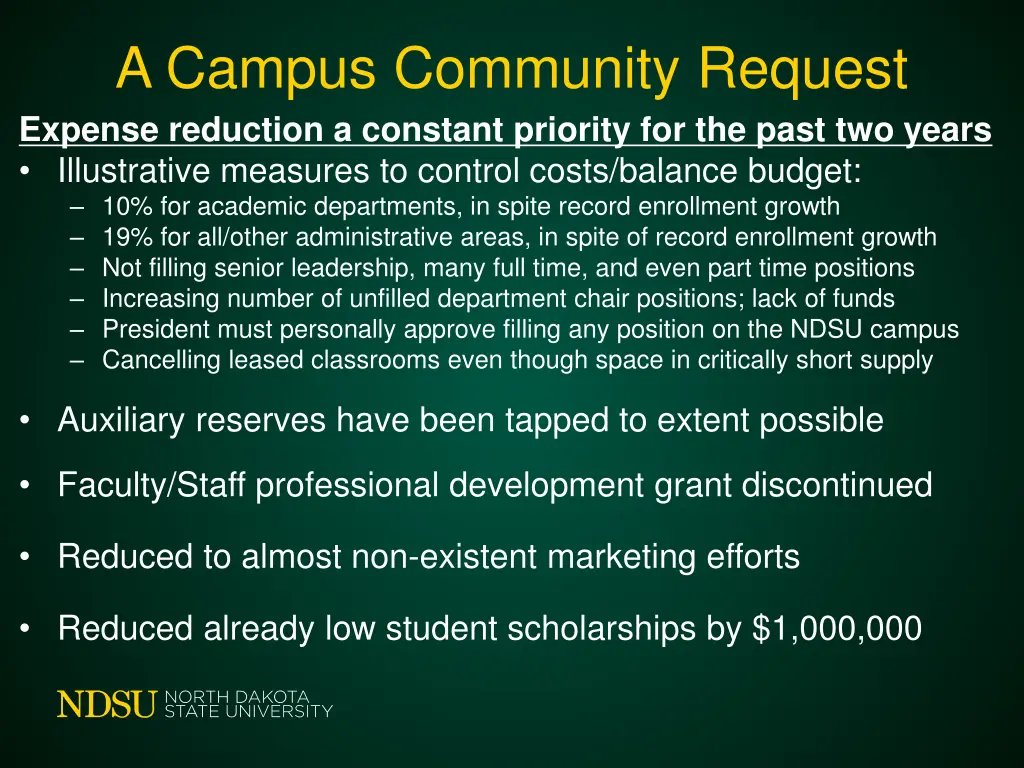 a campus community request expense reduction