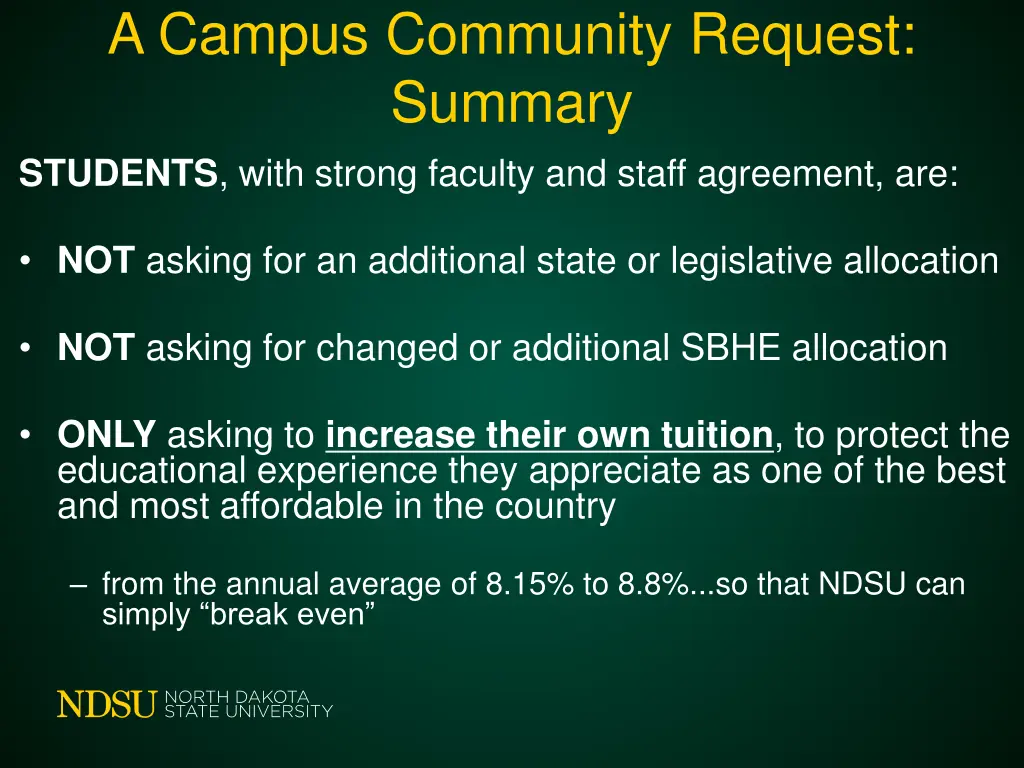 a campus community request summary students with