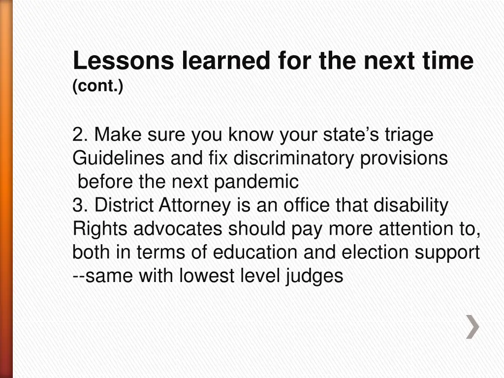 lessons learned for the next time cont