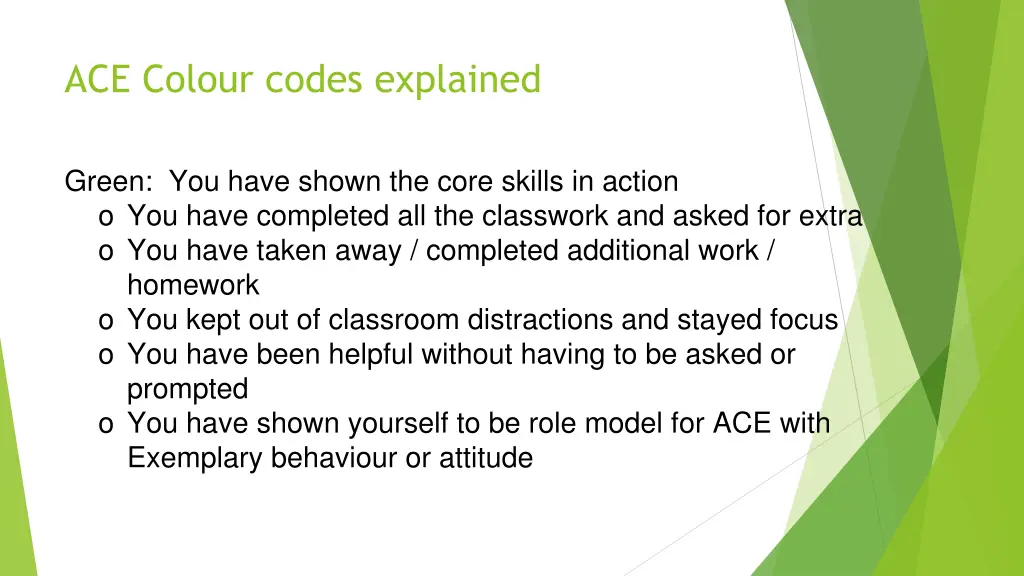 ace colour codes explained