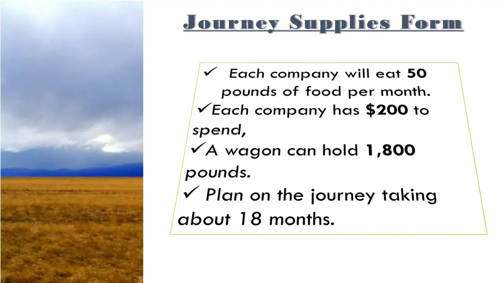 journey supplies form