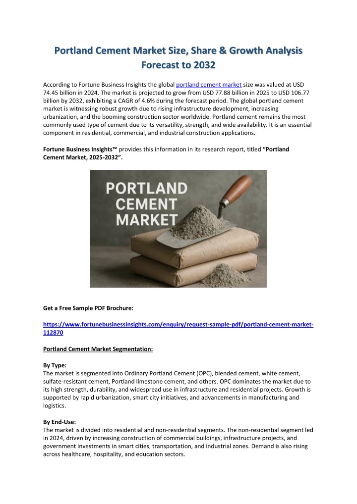 portland cement market size share growth analysis