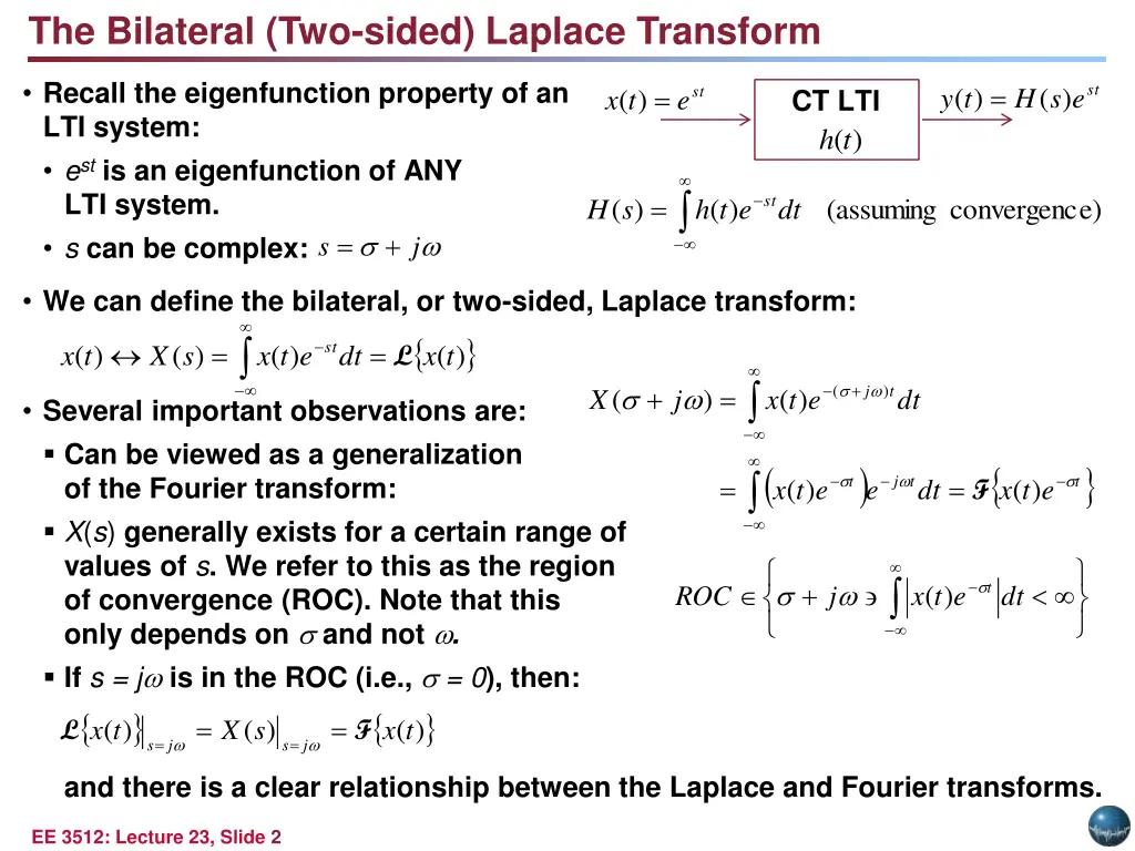 the bilateral two sided laplace transform