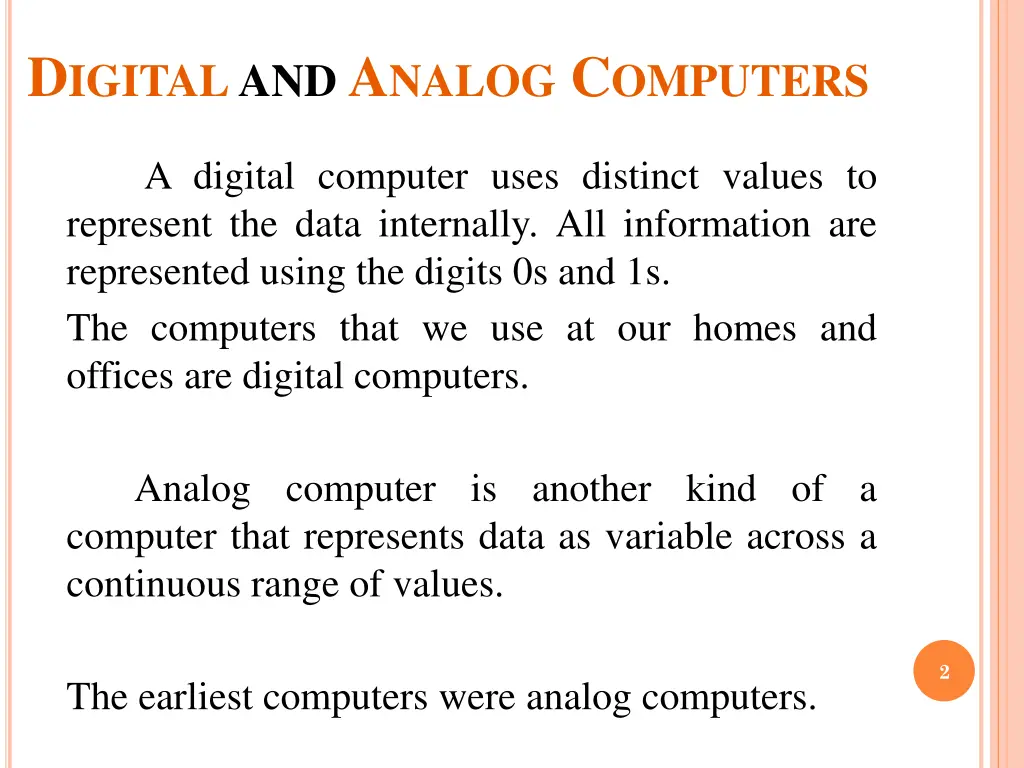 d igital and a nalog c omputers