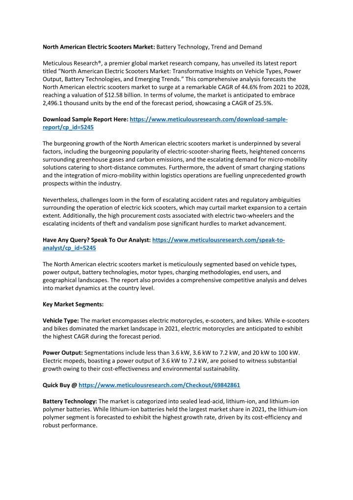 north american electric scooters market battery