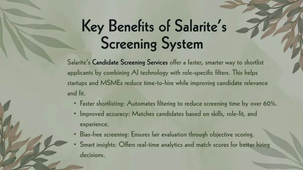 key benefits of salarite s screening system