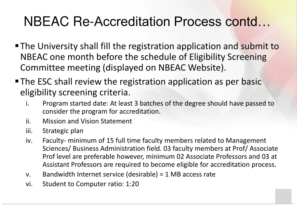 nbeac re accreditation process contd