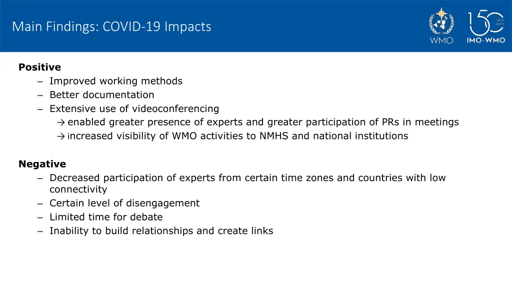 main findings covid 19 impacts