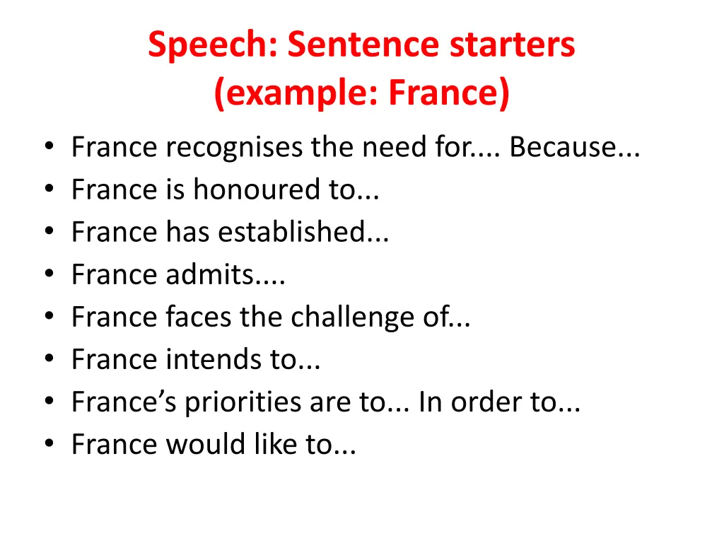 speech sentence starters example france france