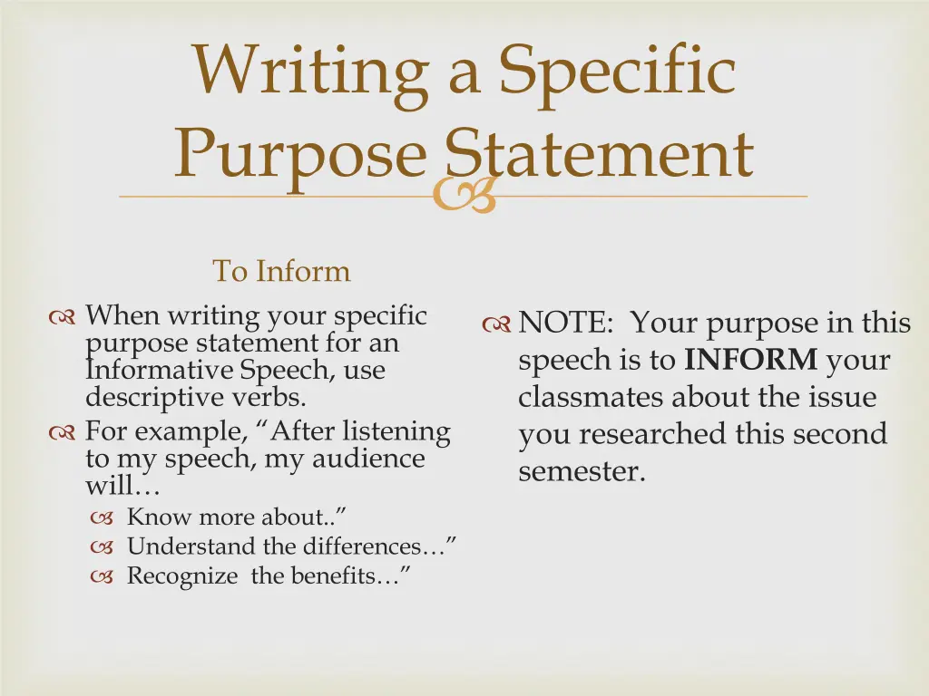 writing a specific purpose statement