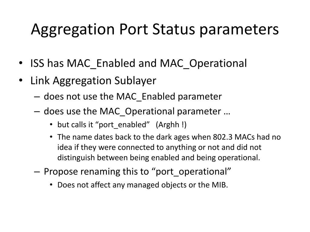 aggregation port status parameters