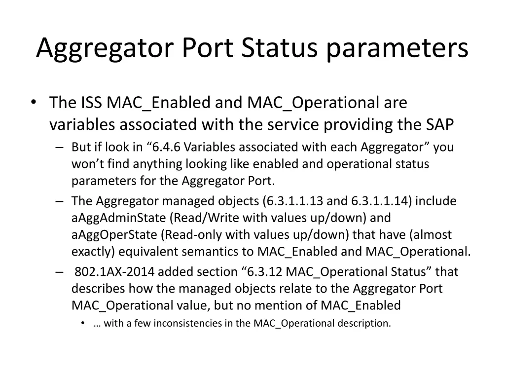 aggregator port status parameters