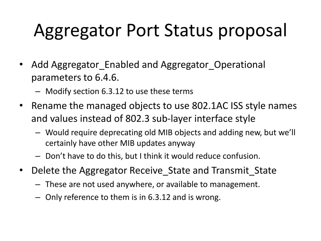 aggregator port status proposal