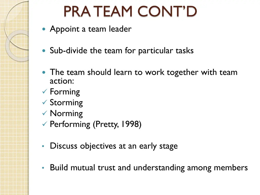pra team cont d appoint a team leader
