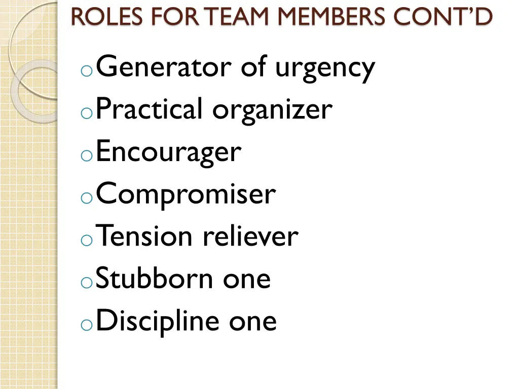 roles for team members cont d