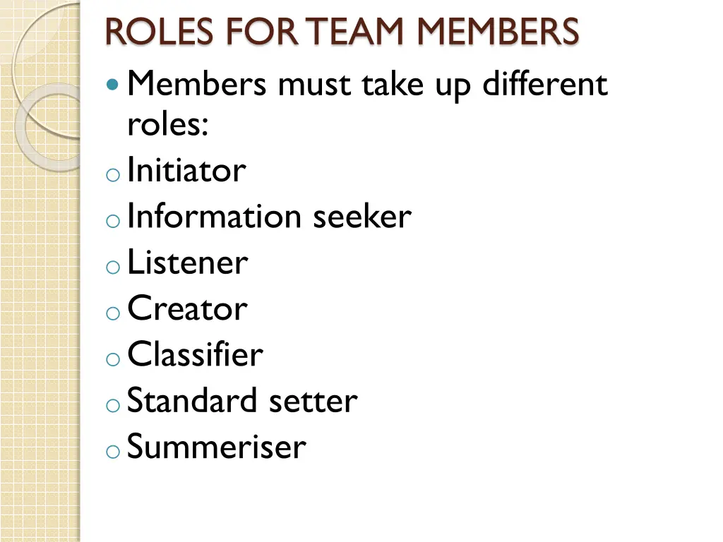 roles for team members members must take