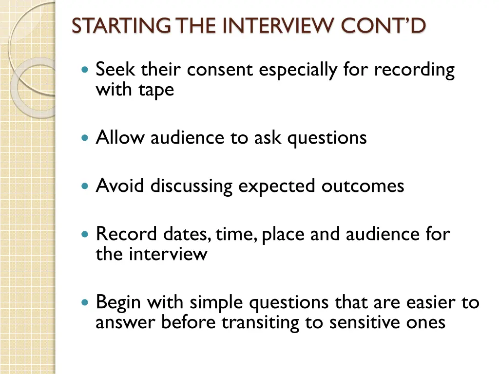 starting the interview cont d