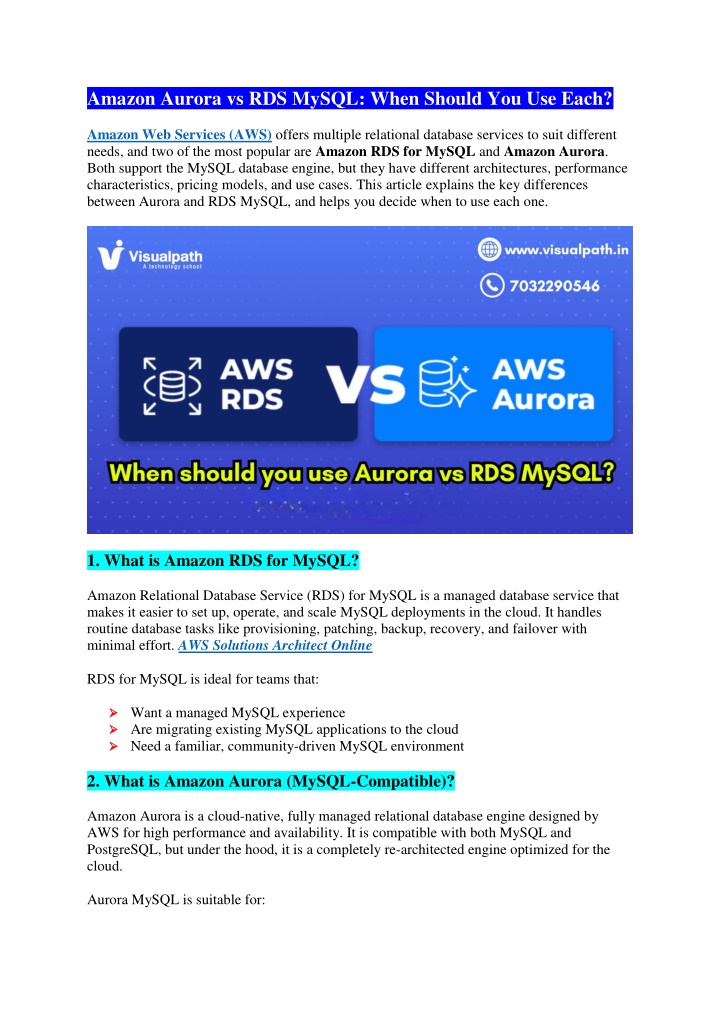 amazon aurora vs rds mysql when should
