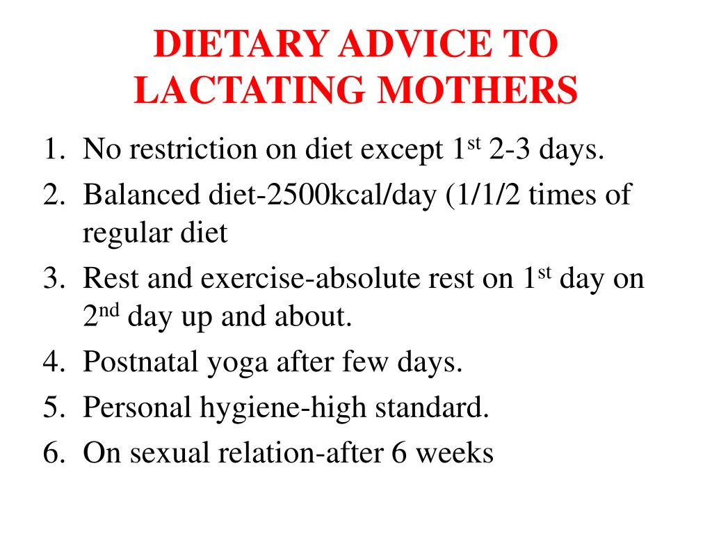 dietary advice to lactating mothers