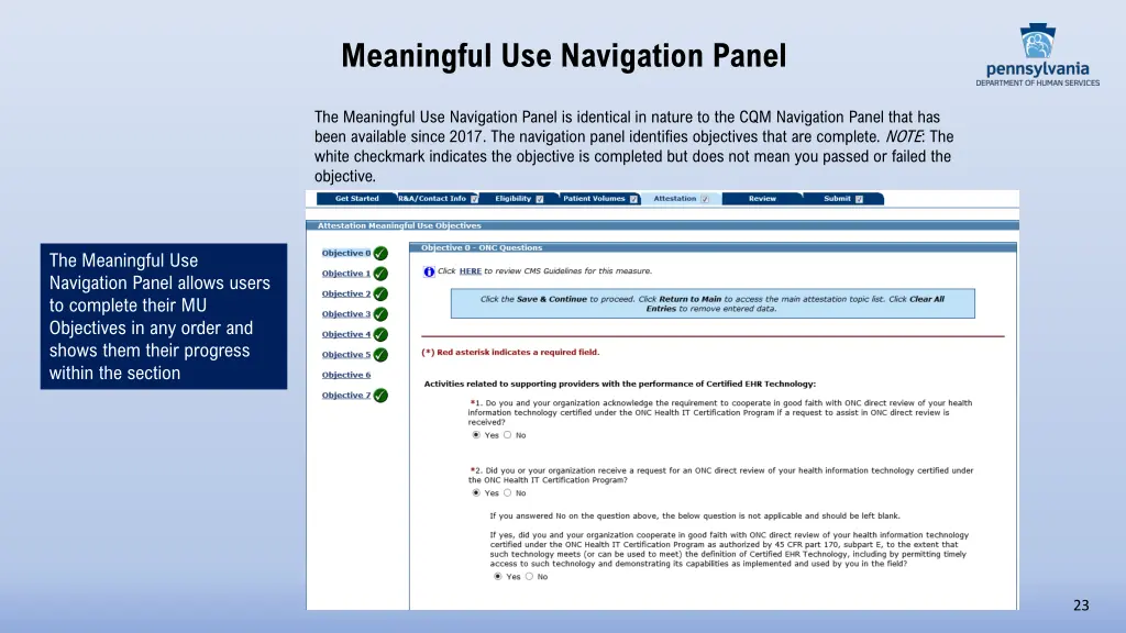 meaningful use navigation panel