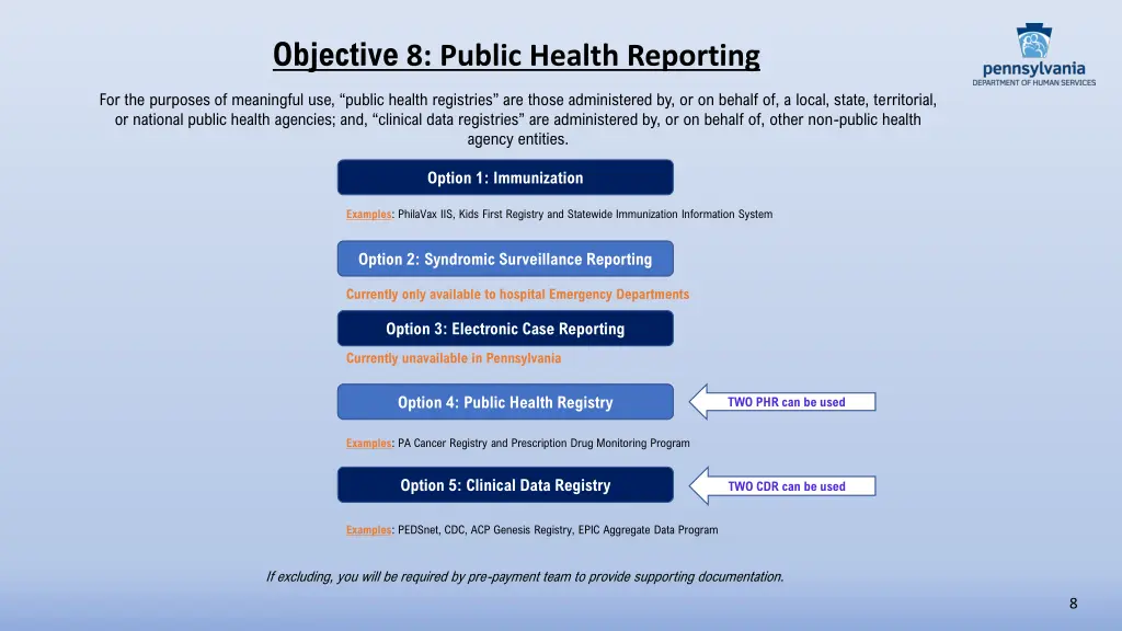 objective 8 public health reporting