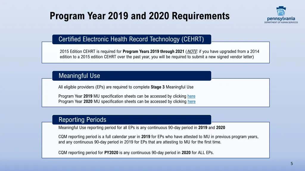 program year 2019 and 2020 requirements
