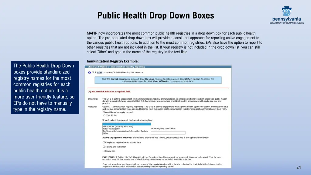 public health drop down boxes