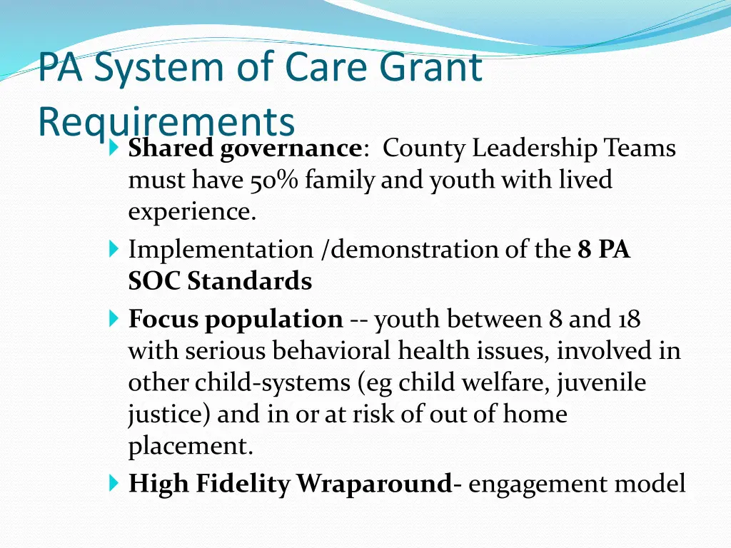 pa system of care grant requirements shared