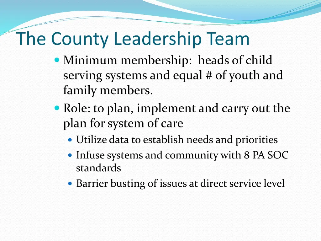 the county leadership team minimum membership