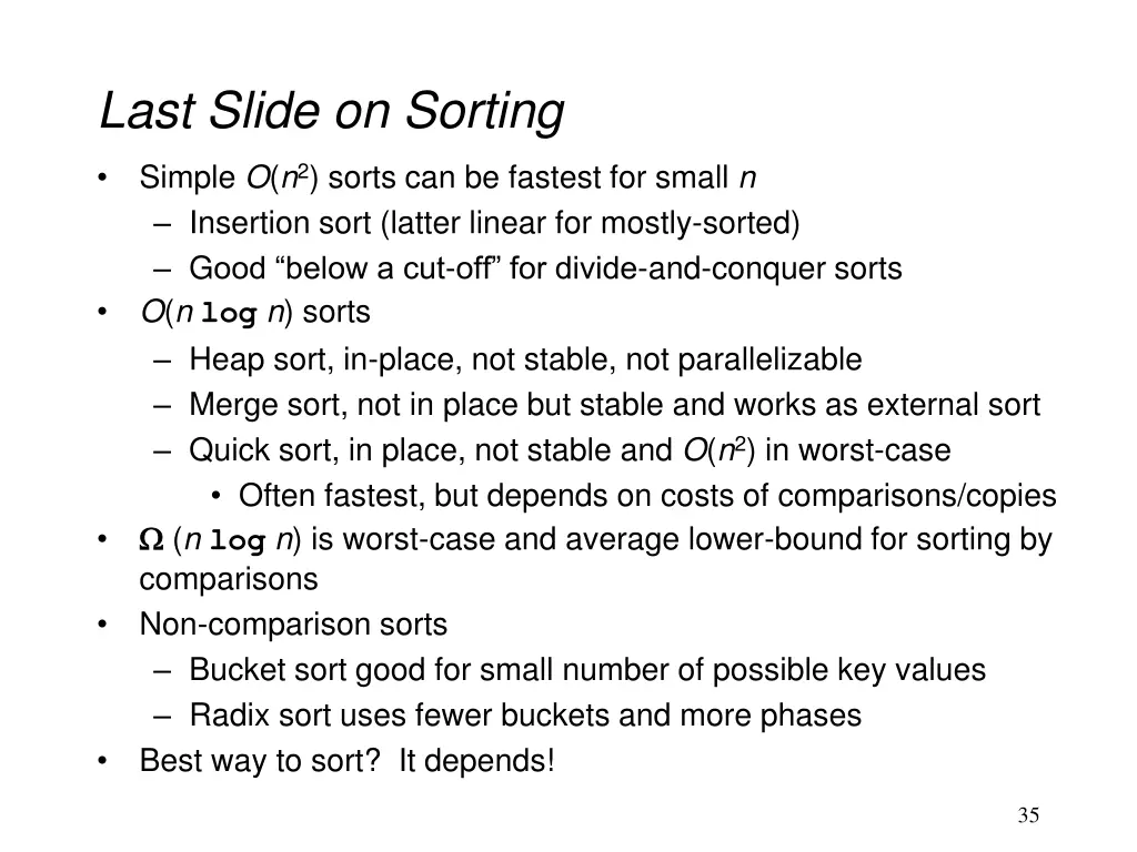 last slide on sorting