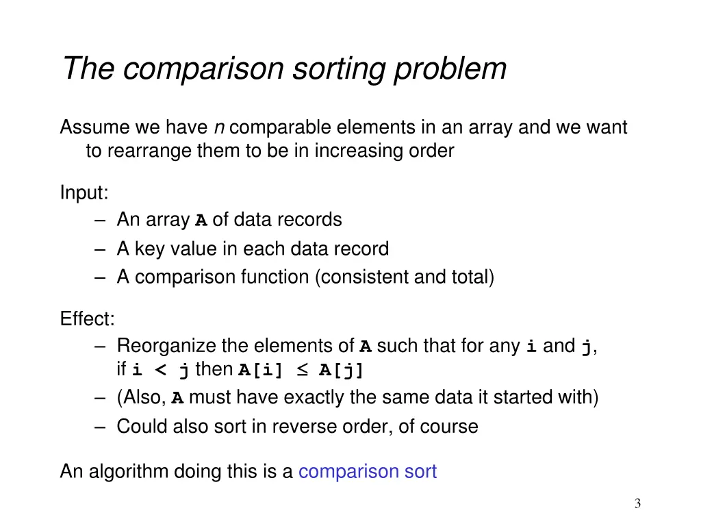 the comparison sorting problem