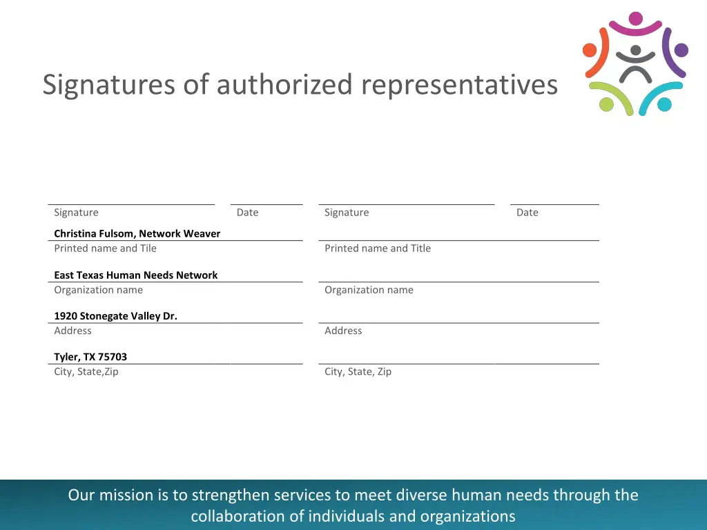 signatures of authorized representatives