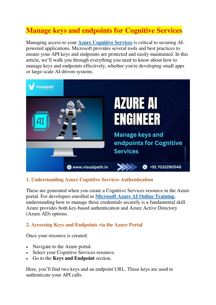 manage keys and endpoints for cognitive services