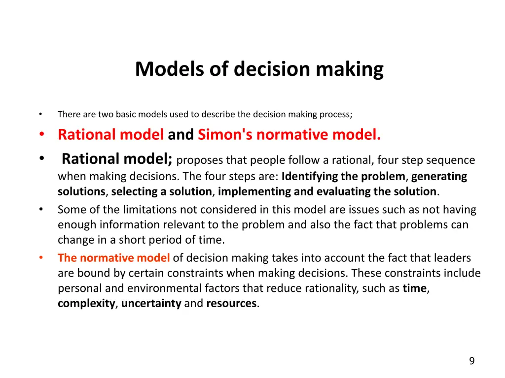 models of decision making