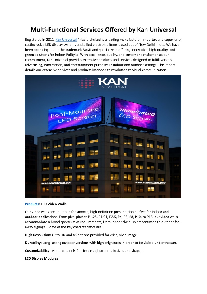 multi functional services offered by kan universal