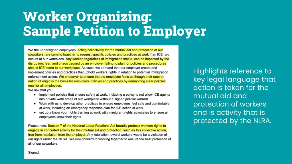 worker organizing sample petition to employer
