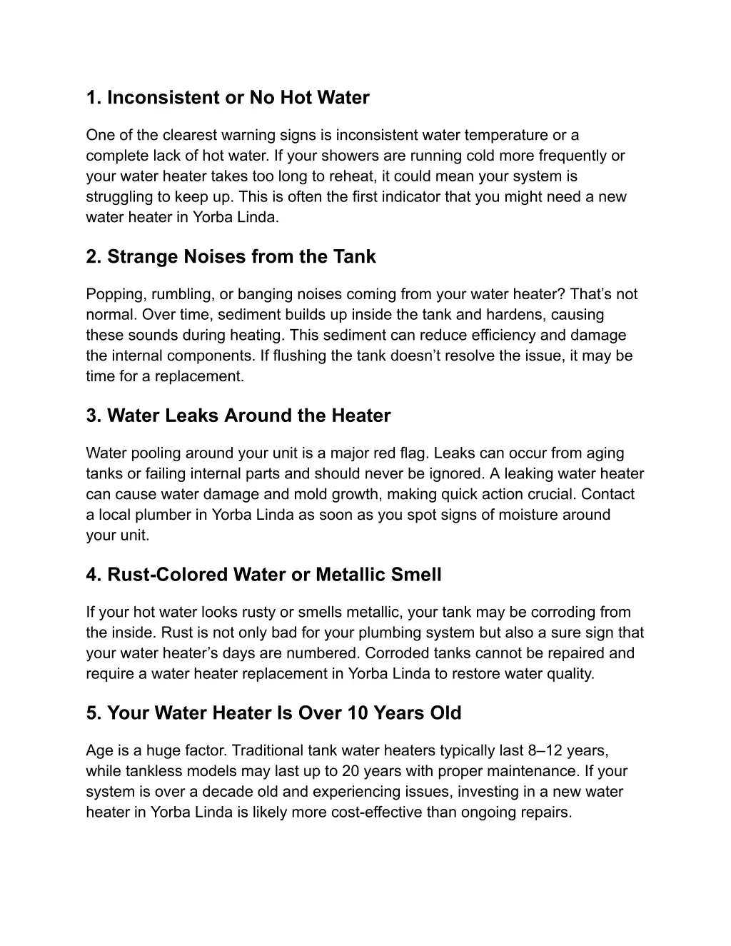 1 inconsistent or no hot water