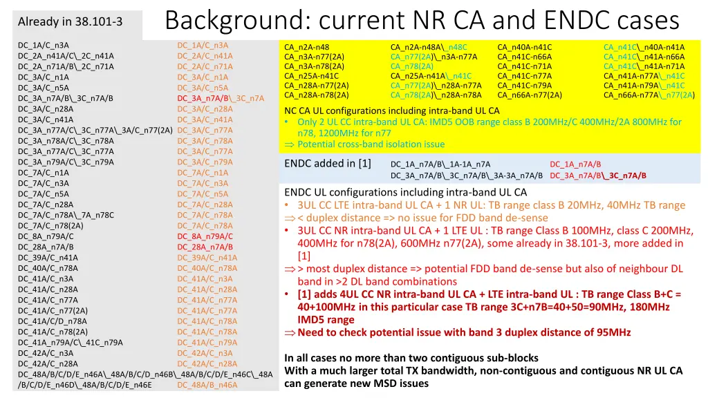 background current nr ca and endc cases