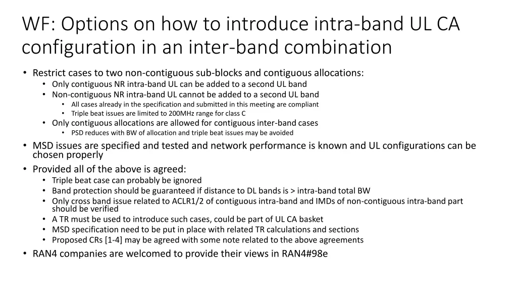 wf options on how to introduce intra band