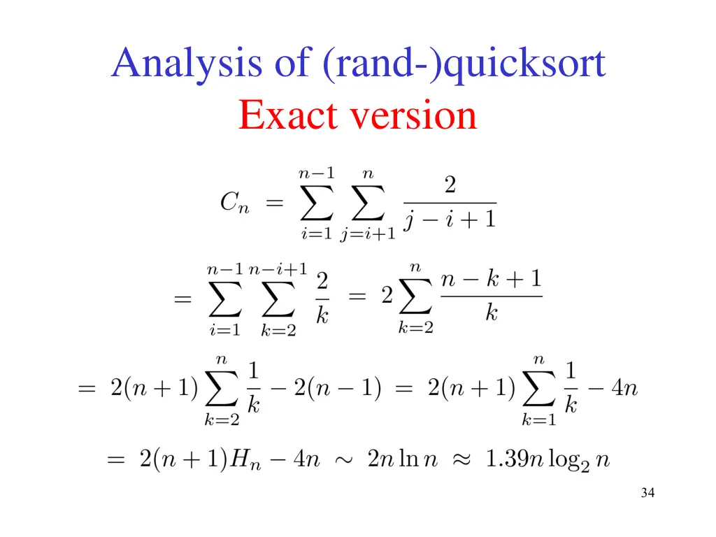 analysis of rand quicksort exact version
