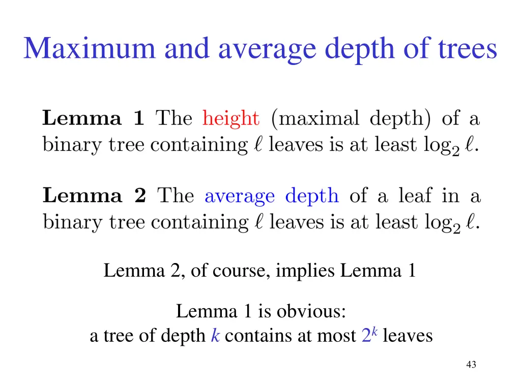maximum and average depth of trees