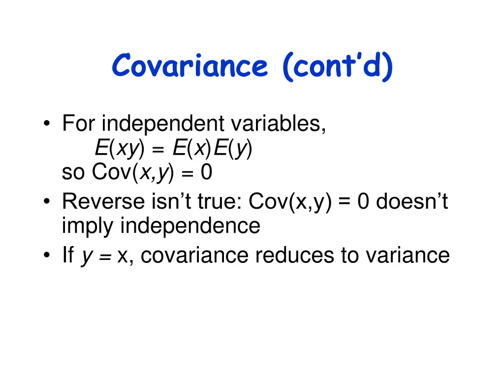 covariance cont d