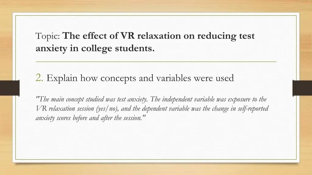 topic the effect of vr relaxation on reducing 1