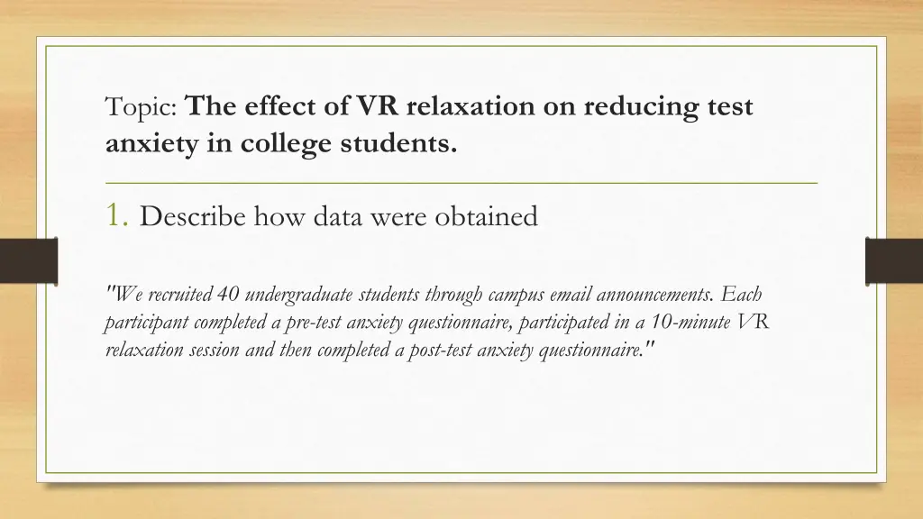 topic the effect of vr relaxation on reducing