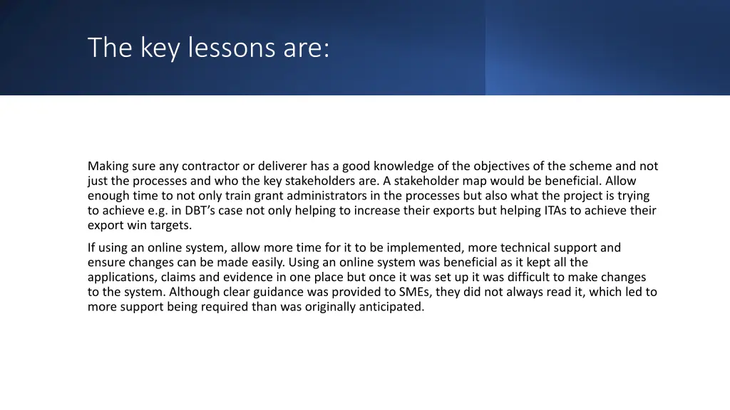 the key lessons are