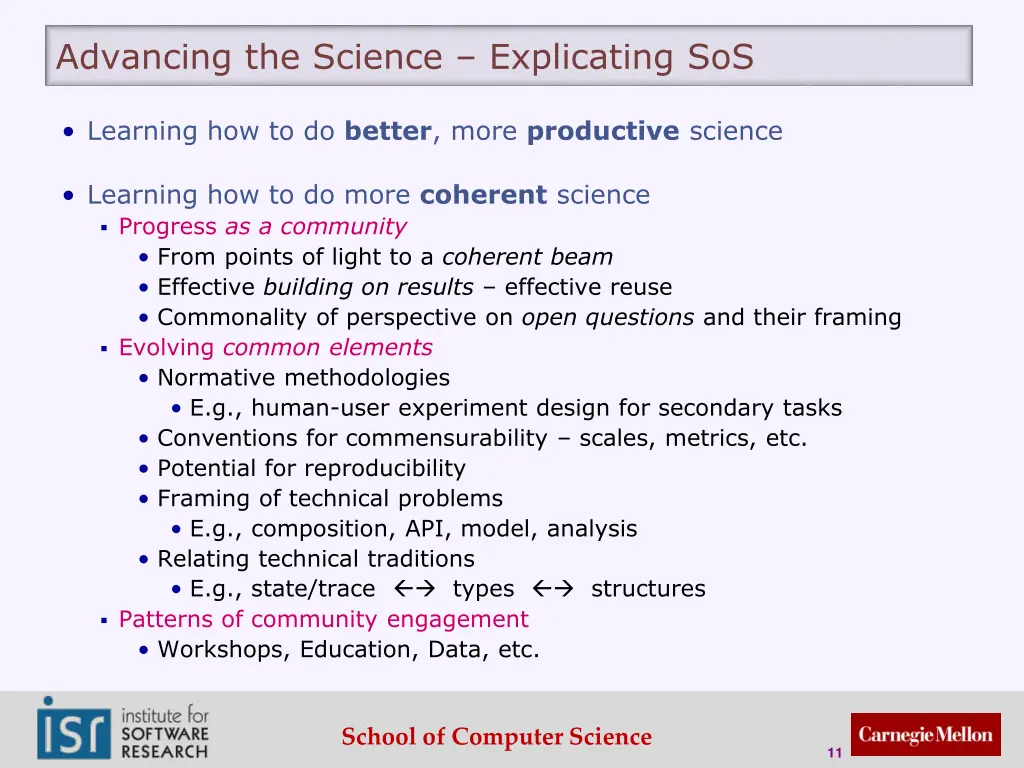 advancing the science explicating sos 1