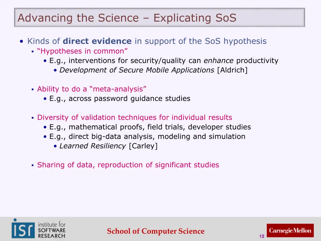 advancing the science explicating sos 2