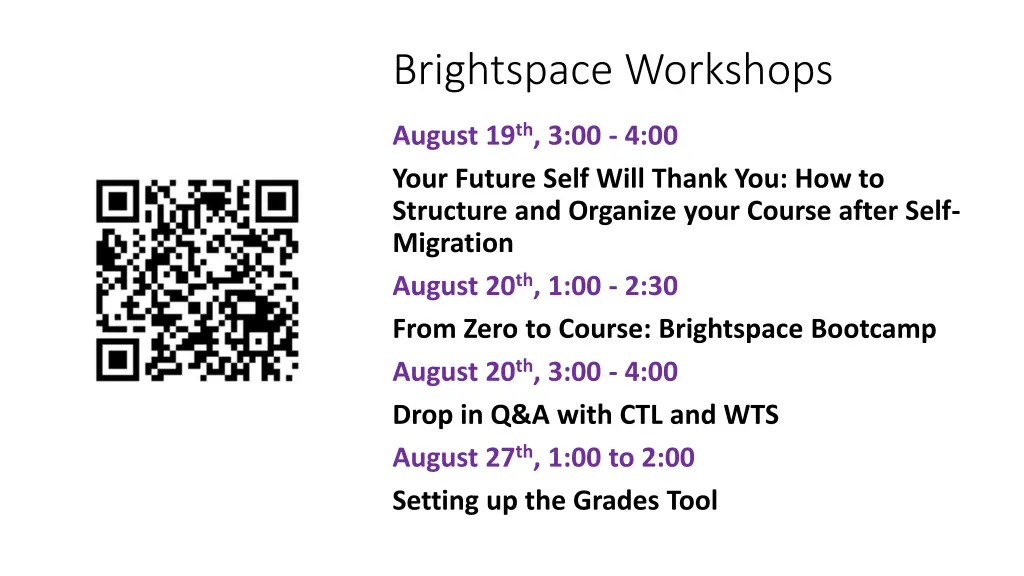 brightspace workshops