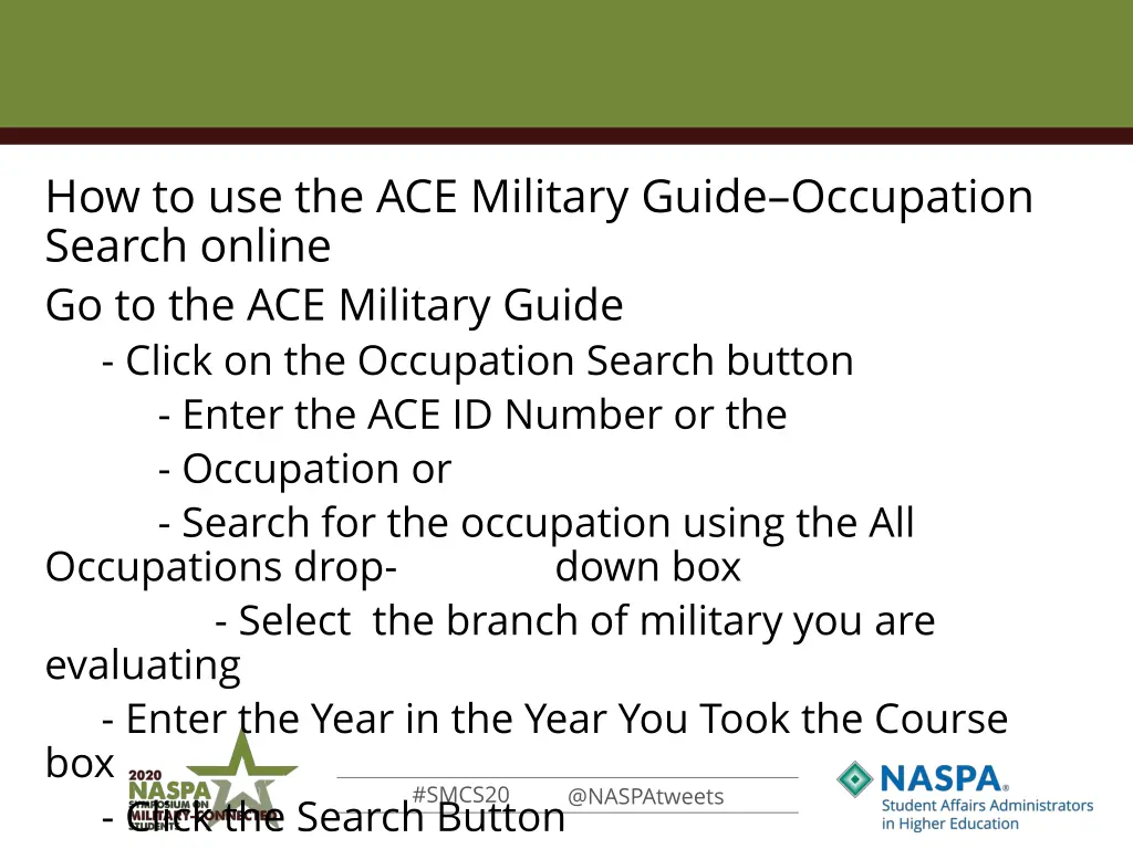 how to use the ace military guide occupation
