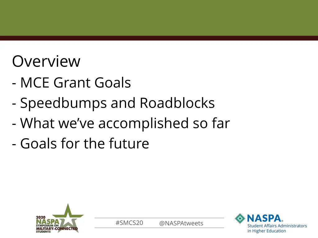 overview mce grant goals speedbumps